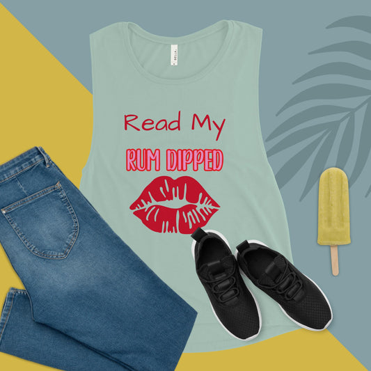 RUM/ALCOHOL THEMED - I LOVE Rum, Yes I Do! Ladie's Fun and Airy Muscle Tank