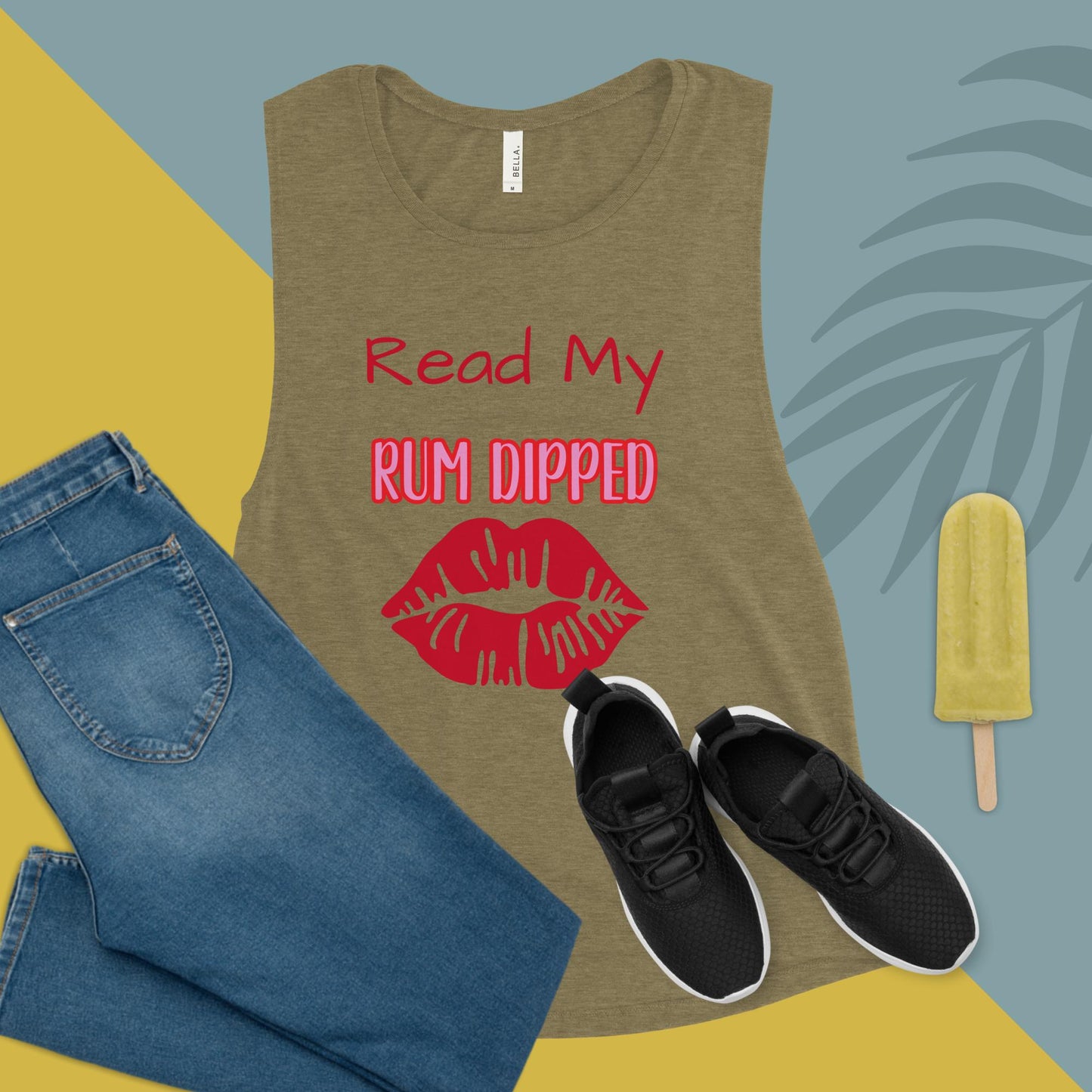 RUM/ALCOHOL THEMED - I LOVE Rum, Yes I Do! Ladie's Fun and Airy Muscle Tank